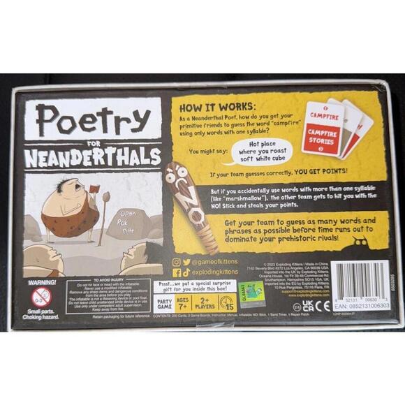 Exploding Kittens Poetry for Neanderthals Word Card Game New In Box, Sealed - Picture 3 of 9